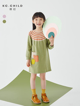 Early 2022 Spring new products Children knit one-piece dress Girls pure cotton foreign gas minimalist Striped Striped Sweater Dress