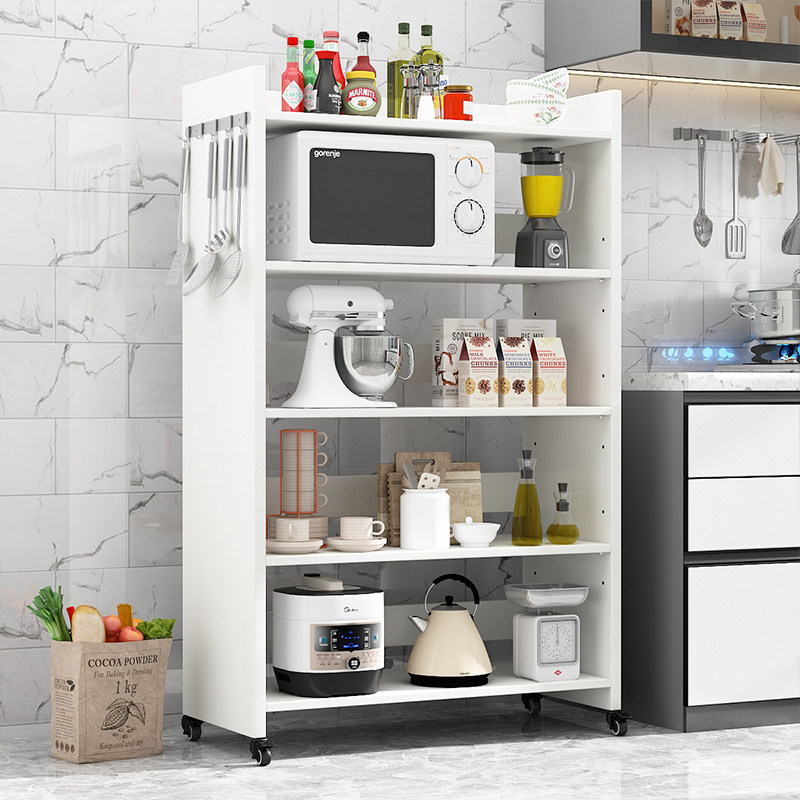 Wooden kitchen rack with fence oven pot rack household storage layer shelf multi-layer floor-to-ceiling storage rack