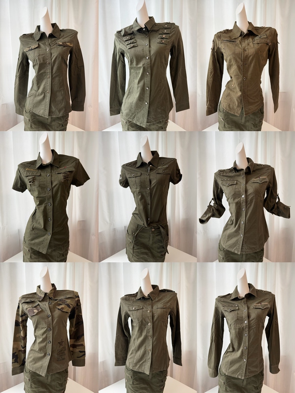 No Returns or Exchanges. Retro Hot Girl Style Army Green Multi-Pocket Long-Sleeve and Short-Sleeve Camouflage Shirt Top for Women