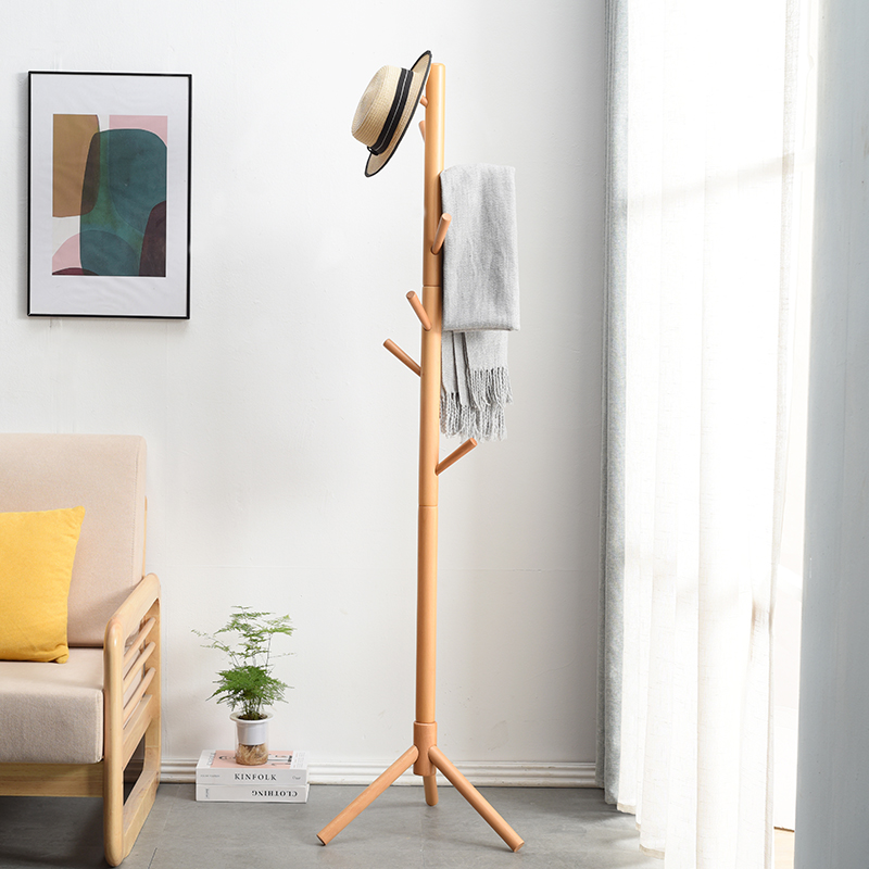 Hangshirt frame landing bedroom minimal modern household small clothes frame hanging frame hanging bag Japanese solid wooden cloak cap rack