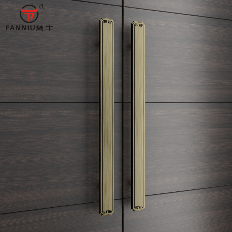 New Chinese push-pull glass door Ancient copper handle clubhouse bag compartment Double switch wooden door pair with handle ballroom Long door handle