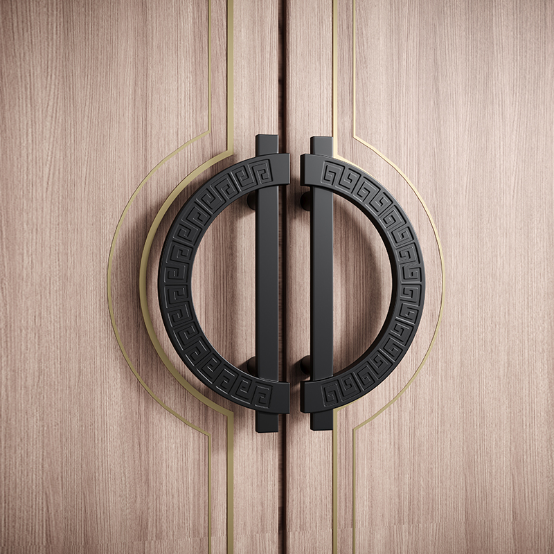 Antique handle glass door new Chinese double door handle hotel club box sliding door armrest cabinet door decoration