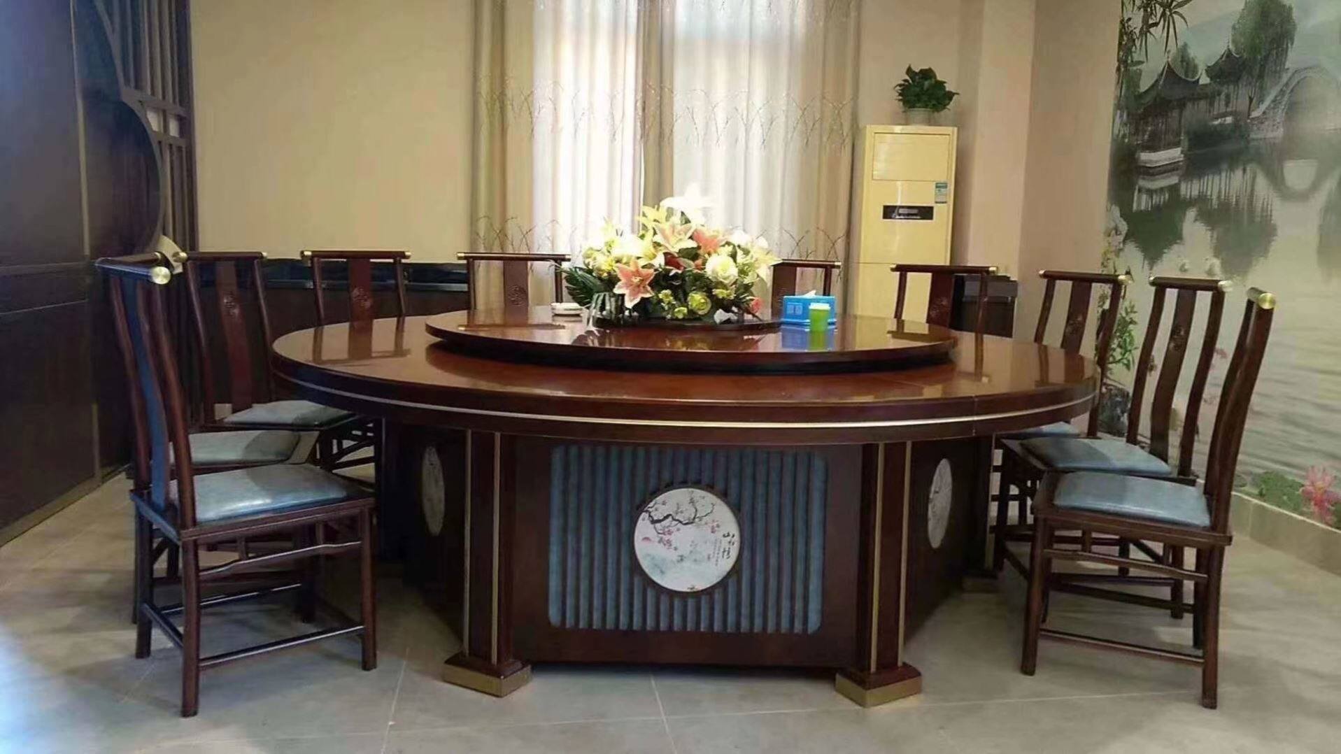Imitation marble box dining room hot pot table round club high-end solid wood commercial new Chinese electric large round table