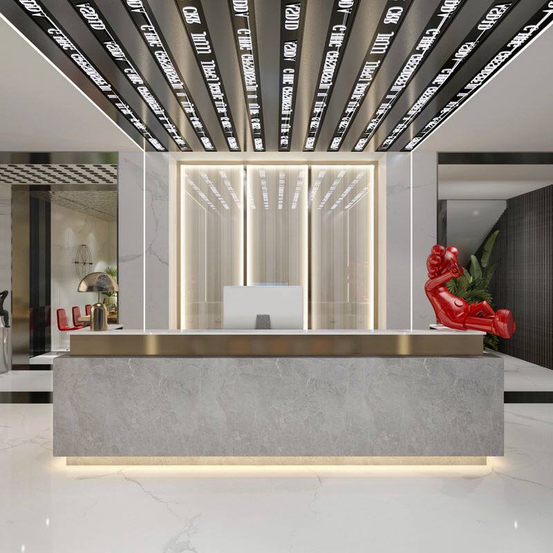 Unit custom marble pattern company bar light luxury welcome desk marble front desk curved paint commercial