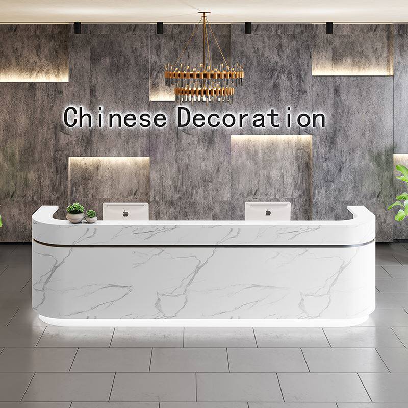 Marble Front Desk Hotel Beauty Salon Curved Company Bar Light Luxury Unit Atmospheric Welcome Desk Cashier Counter