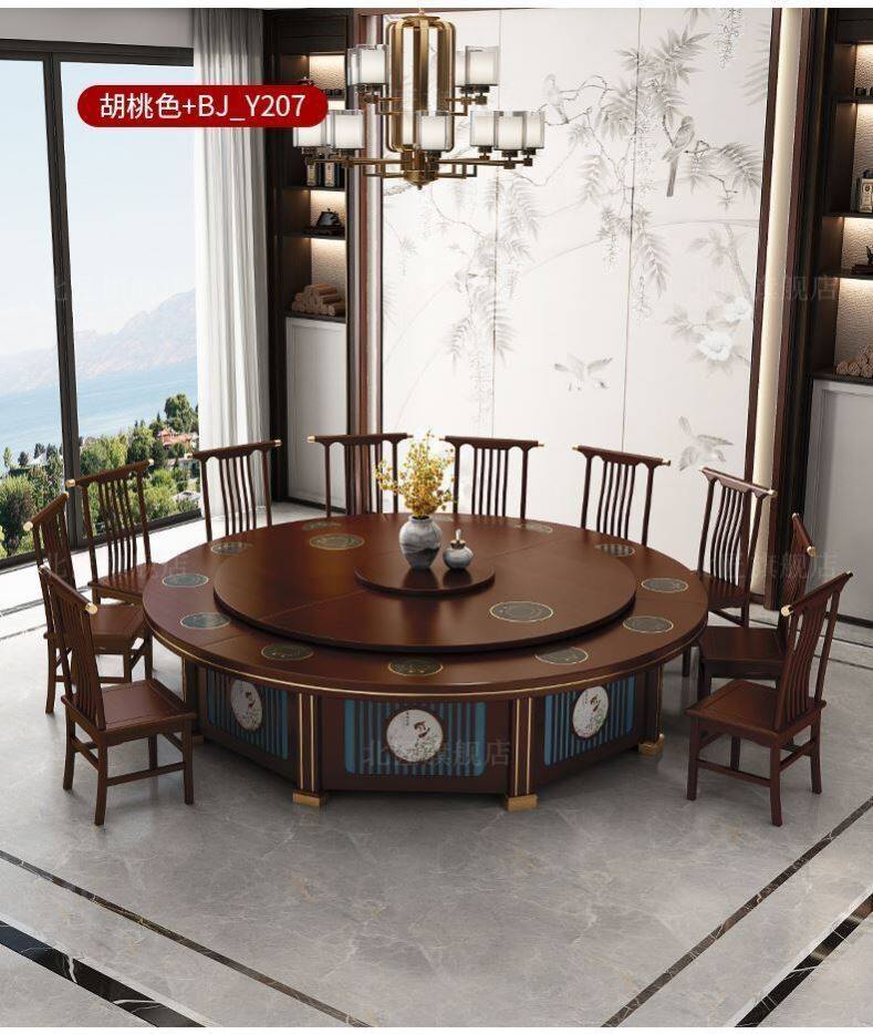 New Chinese electric large round table simple automatic turntable hot pot table club high-end commercial round imitation marble