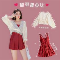 Net Red Wind Swimsuit Cover Belly New Super Fairy Hooded Womens Slim Spa Conservative Conjoined Cute Day Ensemble Fairy
