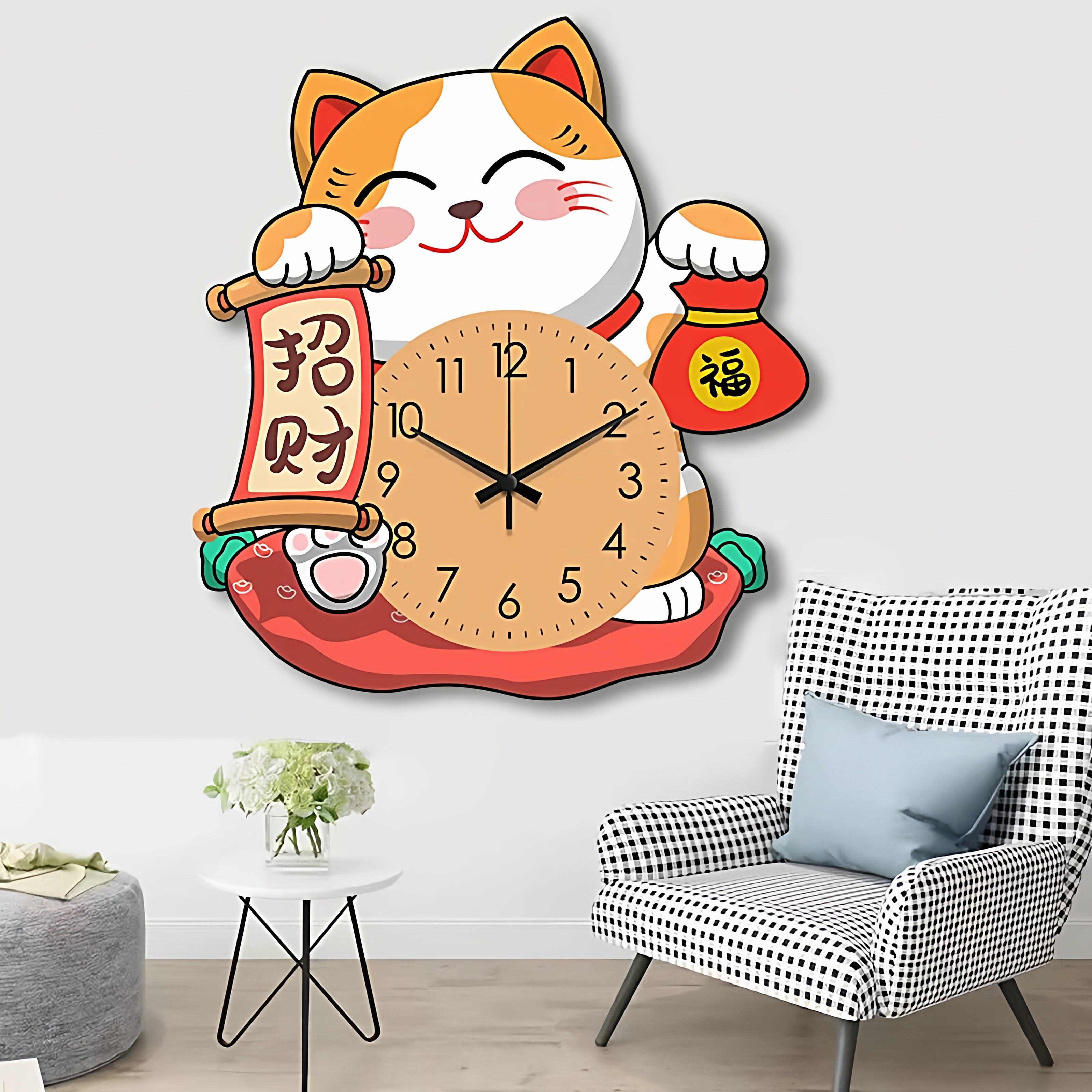 2026 новый ресторан Zhaocai cat атмосферные часы настенные часы для гостиной чистые красные креативные часы домашние простые настенные часы