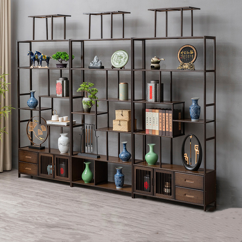 New Chinese Bogu shelf solid wood Duobaoge tea display cabinet Bogu decoration cabinet tea set rack living room bookshelf