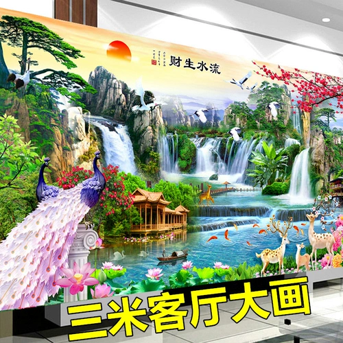 Линейная вышивка ручной работы с кроссовым стежком 2021 Новая гостиная Liusheng Wealth Mountain Water Paint