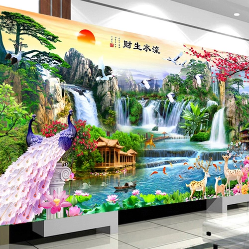 Линейная вышивка ручной работы с кроссовым стежком 2021 Новая гостиная Liusheng Wealth Mountain Water Paint