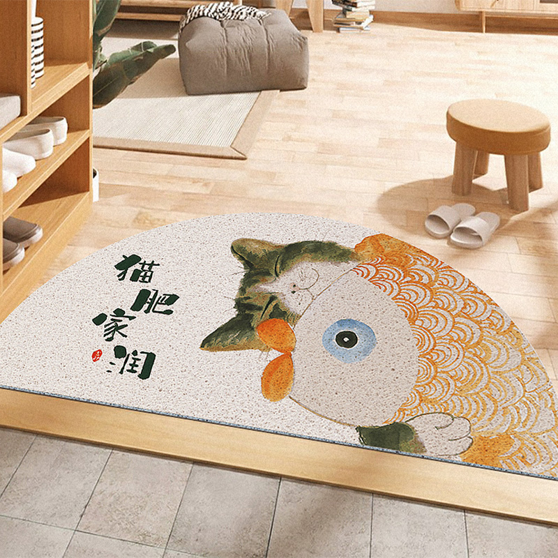 Japanese-style semicircle cartoon cat porch entrance mats entrance door indoor and outdoor silk circle carpet mats can be cut