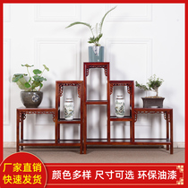 High and low living room solid wood multilayer flower shelf balcony shelving floor shelving new Chinese style Jyoyu wood pendulum fish tank rack