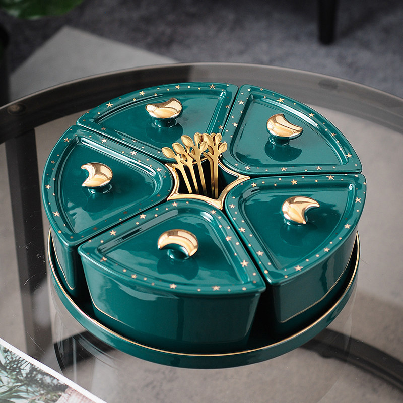 Creative modern ceramic dry fruit plate living room household candy box fragment with covered nut snack box