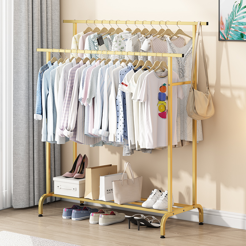 Coat rack floor-to-ceiling bedroom simple hanger double-bar multi-functional hanger clothes rack drying clothes rack home