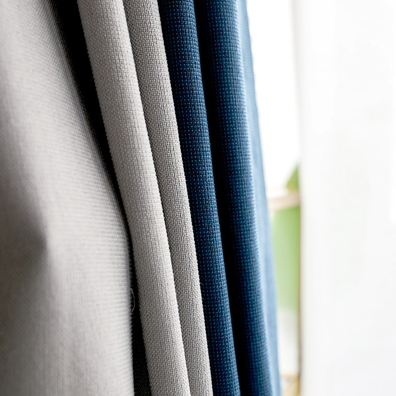 2022 new light luxury curtain bedroom Nordic simple modern blackout living room gray blue stitching cotton linen