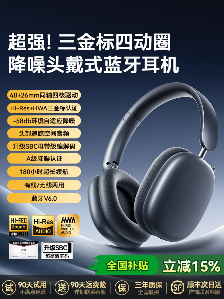 New Over-Ear Bluetooth Headphones Active Noise Cancellation Wireless Wired Computer Gaming Headset Compatible with Apple