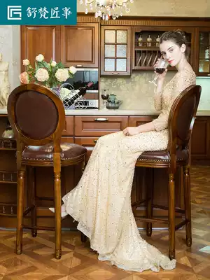 Shufan craftsmanship American solid wood bar chair European style bar chair retro high back bar chair