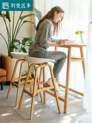 Nordic bar chair modern minimalist bar chair solid wood bar stool home Net red ins tall chair