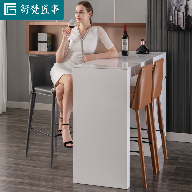 Modern minimalist rock plate bar table home kitchen dining table integrated with cabinet Nakashima NTU Richie partition High foot table