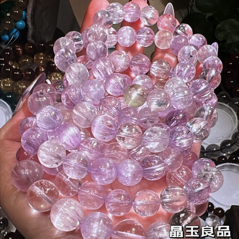 クリスタル翡翠 天然透明 ブラッシュ キャッツアイカラー スポジュメンブレスレット パープルスポジュメンブレスレット シングルサークル マルチサークル フラッシュ