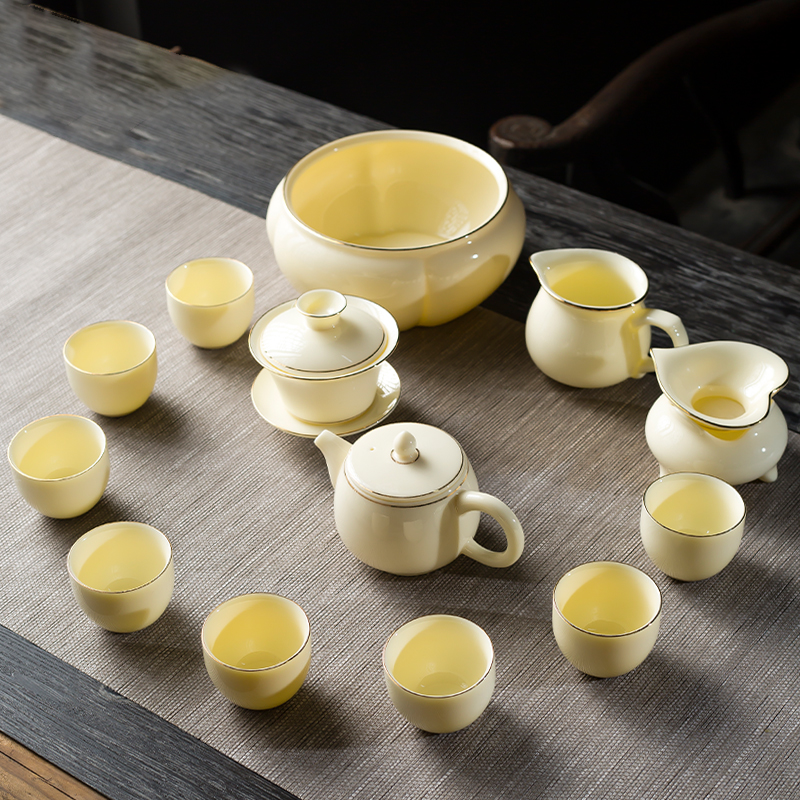Jingdezhen tea set household office guest Chinese Yellow Kung Fu Tea Cup pot ceramic high-end porcelain