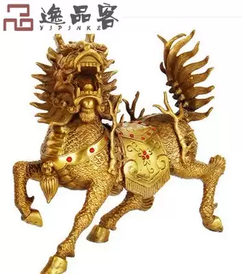 Taishan Yipingke blessing pure brass size fortune fire Unicorn fortune urging official home a pair of Feng Shui ornaments