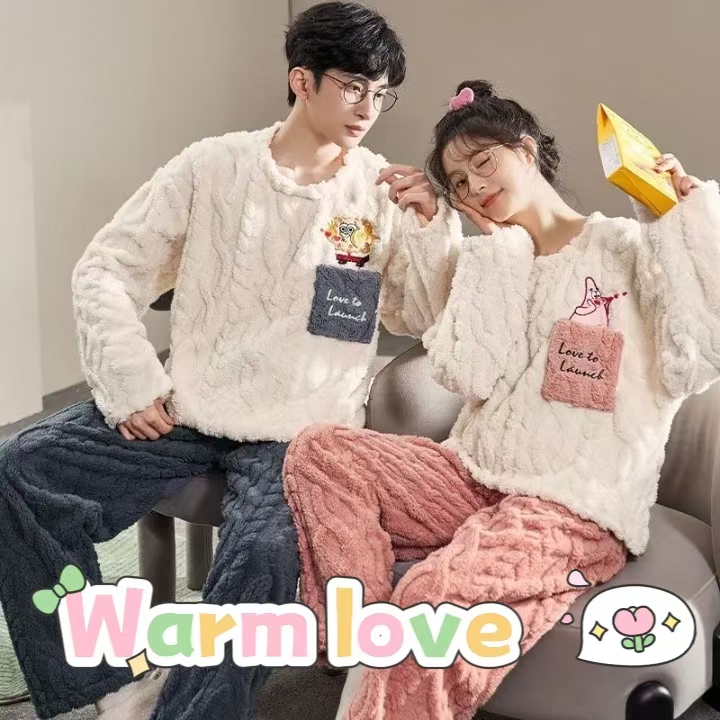 -37 Degree Tempting Coral Fleece Couple's Large Size Pajamas for Women, Autumn and Winter Fleece-Lined and Thickened Flannel Couple's Pajamas -37 Degree Tempting Coral Fleece Couple's Large Size Pajamas for Women, Autumn and Winter Fleece-Lined and Thickened Flannel Couple's Pajamas