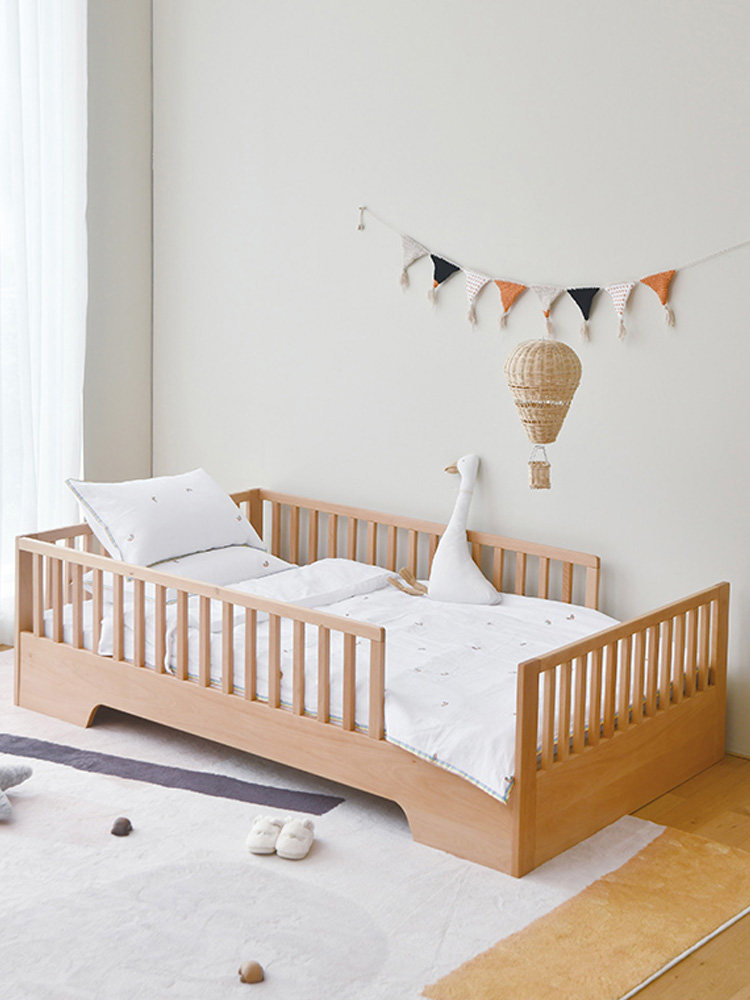 Cherry Wood Solid Wood Children Bed 1 2m Han Style Fields Garden Wind With Guardrails Small Bed Beech Wood Boy Girl Single Bed