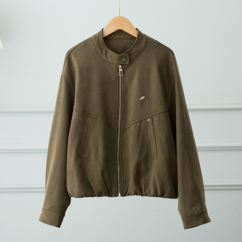 Military Green Stand-Up Collar Suede Jacket for Women, Short Style, 2026 Early Autumn New Model, Unique and Beautiful Baseball Jacket Military Green Stand-Up Collar Suede Jacket for Women, Short Style, 2026 Early Autumn New Model, Unique and Beautiful Baseball Jacket