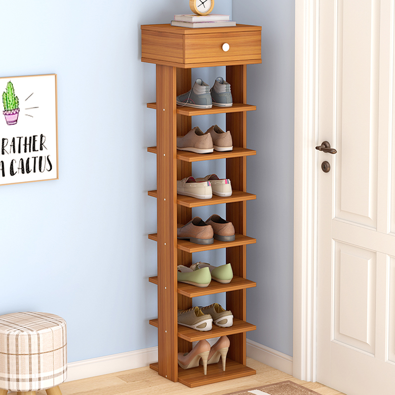 Small shoe cabinet, simple door, multi-layer household economy shelf, dustproof dormitory corner, wooden narrow shoe shelf