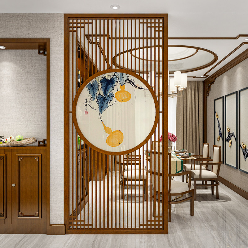 New Chinese Screen Partition Living Room Decoration Solid Wood Genguan Office Brief modern Double-sided Zen Serie A top seat screen