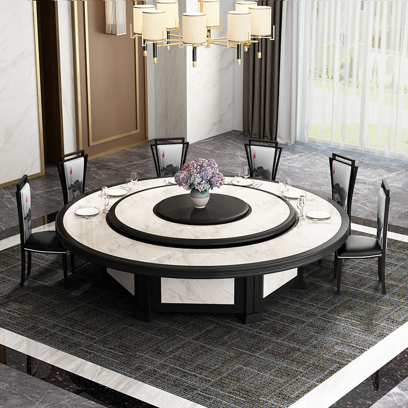 Pengda Hotel electric large round table imitation marble new Chinese hot pot table restaurant private room dining table for 12 people