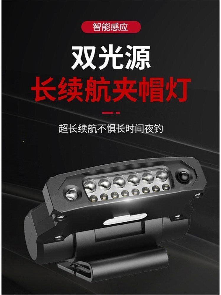 Induction headlight fishing special rechargeable strong light super bright LED clip cap lamp hat brim lamp ultra light night fishing bait lamp