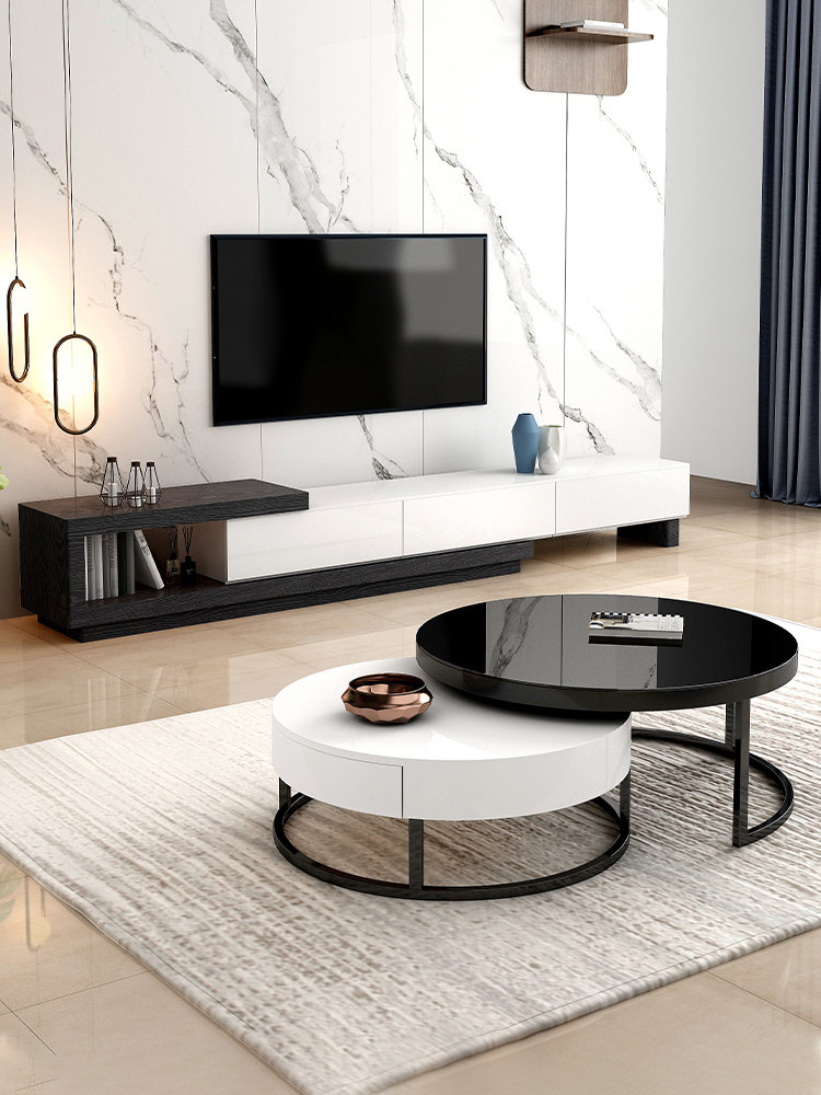 Coffee table table living room home small apartment light luxury modern minimalist Nordic glass round coffee table TV cabinet combination