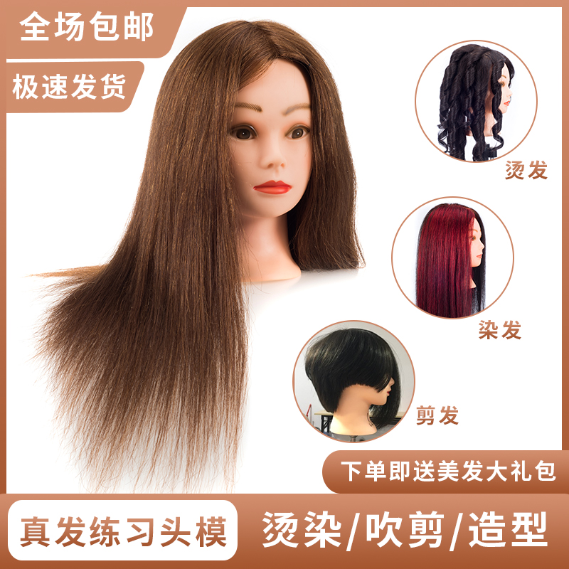 Haircut head model apprentice haircut doll head full real hair can be permed wig human head cut hair wig model real hair