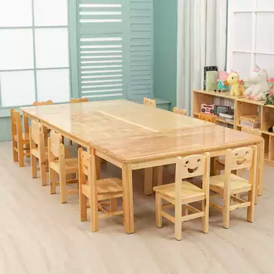 Solid wood tables and chairs for primary school students Kindergarten tables Children's learning tables Camphor pine training course tutoring class desks and chairs