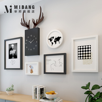 Nordic style living room decorative painting Simple creative hole-free solid wood combination photo frame net red background wall sticker