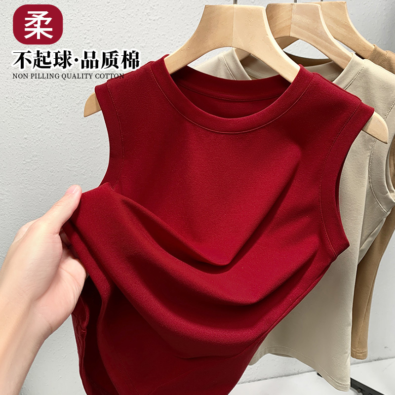 Sleeveless Vest for Women, Can Be Worn as an Inner Layer or Outerwear, 2026 Spring/Summer New Style, Fashionable, Slim Fit, Round Neck, Red Top