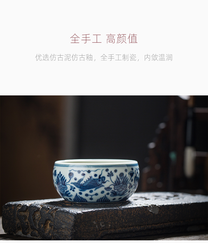 Jingdezhen fish algae grain hand - made of blue and white porcelain cups kung fu tea set a single ceramic masters cup of pure manual single CPU