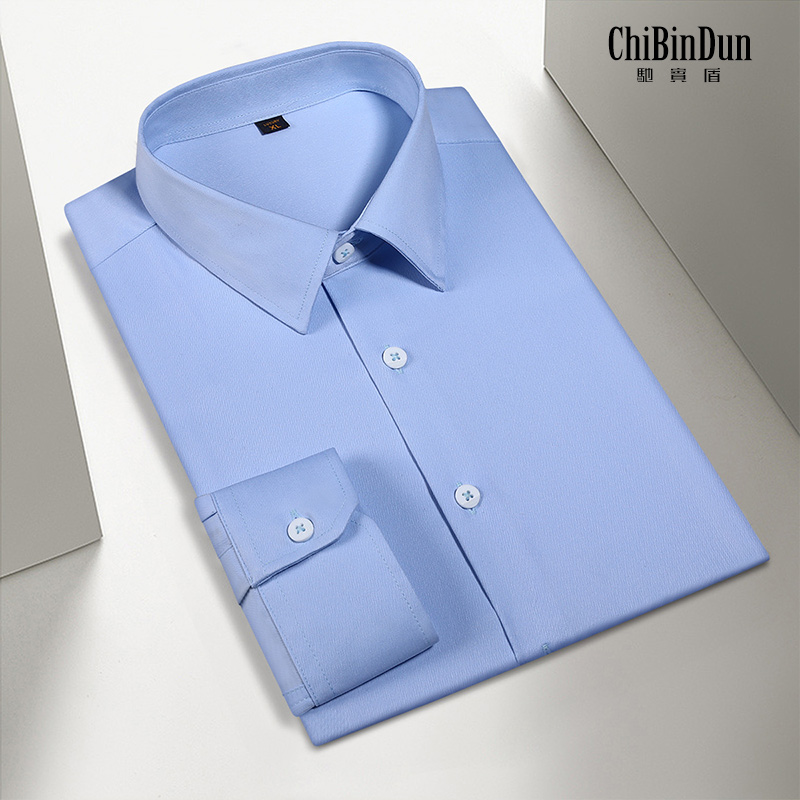 Gallop Shield Long Sleeve Shirt Men Business work repairs Body Elastic Free Ironing Casual Embroidered Fashion Blue Shirt