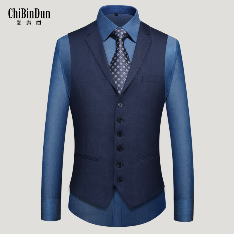 Gallop Shield Men's 50% Wool Suits Vest Vests Deep Blue Business Manmade Young Suit Collar Waistcoat