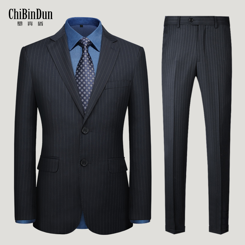 Australian wool suit navy striped business slim formal suit high-end men's suit two-piece