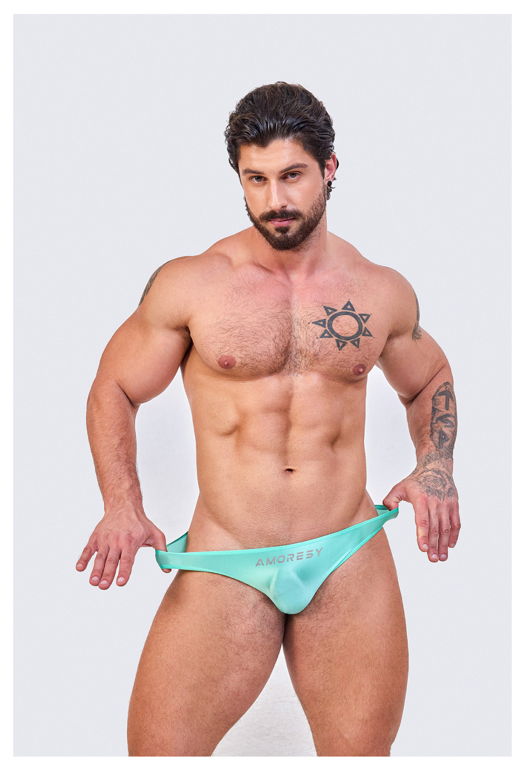 Costume Slip Uomo AMORESY &ndash; Vita Bassa, Lucido, Posteriore A T, In Spandex &ndash; Multicolore
