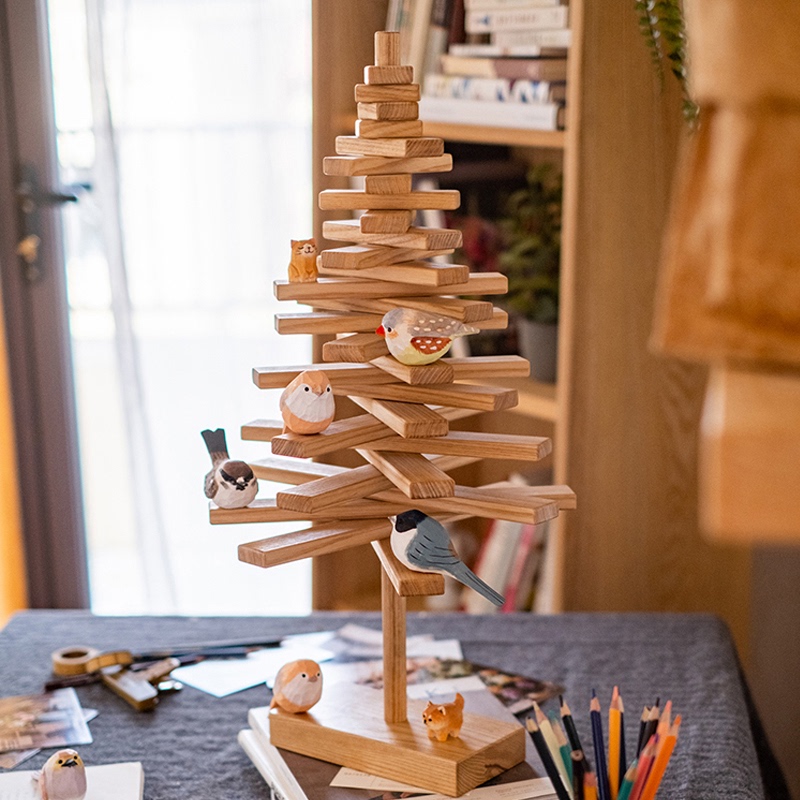Solid Wood Chip Christmas Tree Ornaments Desktop Decoration Home Creative Wooden Christmas Doll Stand Jewelry Rack