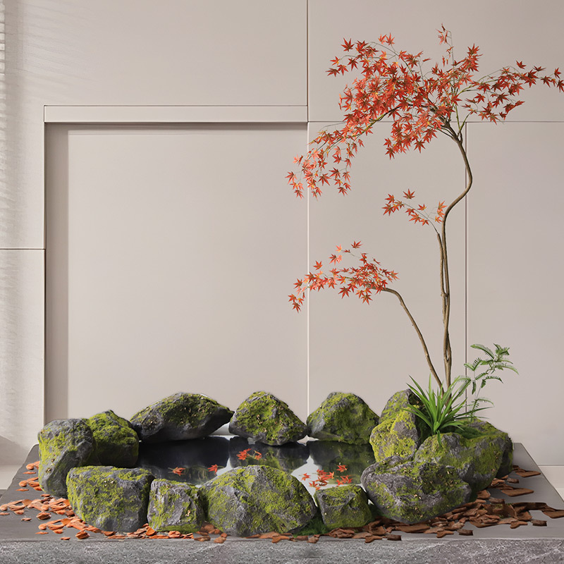 Simulated Moss Pu Foam Stone Landscaping Stone Mall Window Stage Decoration Indoor Green Plant Imitation Water Landscape Ornaments