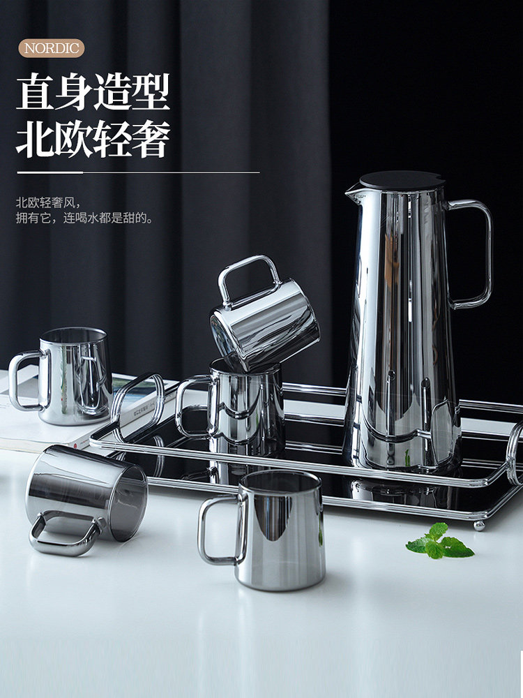 Light luxury cold water pot cup household set High temperature large capacity glass cold plain water pot Nordic gray cold water pot