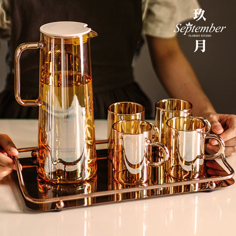 Light luxury cold water bottle water Cup household set high temperature and explosion proof large capacity glass cold white water bottle Nordic cold water bottle