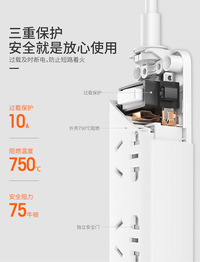 小米 米家插线板 5孔位插排 1.8m 图6
