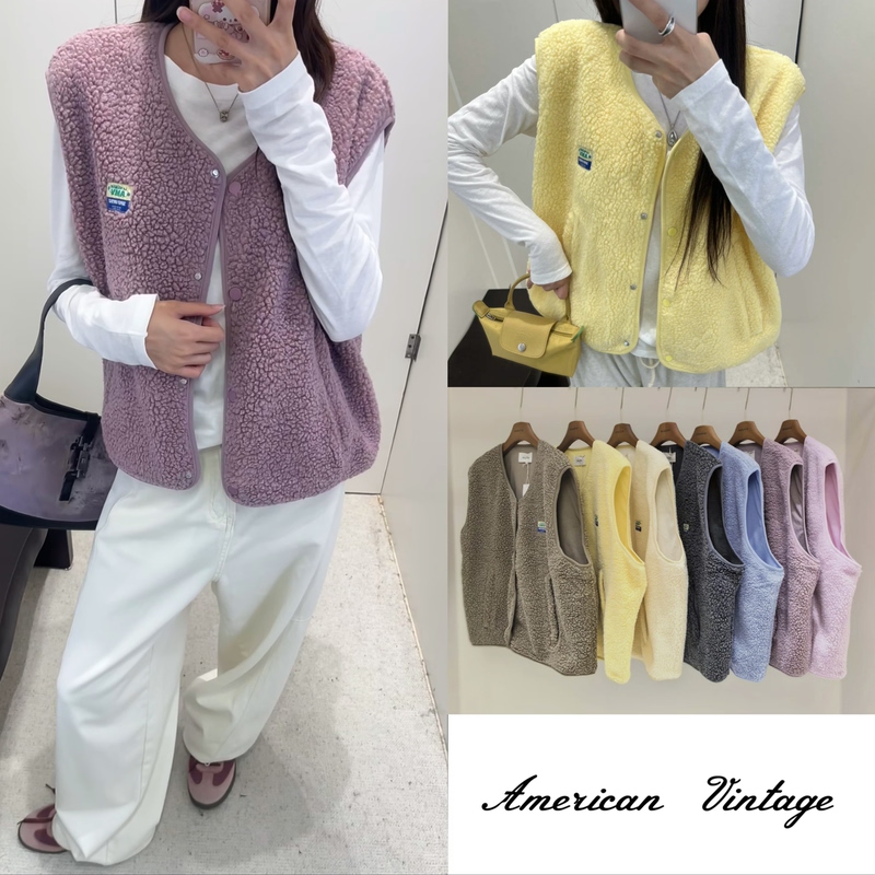 Autumn and Winter Amv Fleece Vest American Vint@Ge Casual Lamb Wool Vest Cardigan Women's Clothing